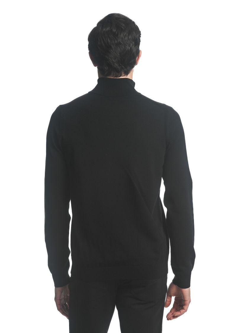 BLACK SILK TENCEL QUARTER ZIP KNITTED SWEATER PM-16222