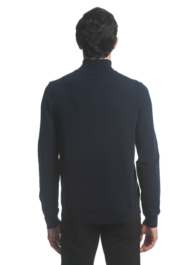 NAVY SILK TENCEL QUARTER ZIP KNITTED SWEATER PM-16222