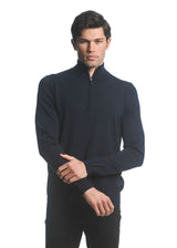 NAVY SILK TENCEL QUARTER ZIP KNITTED SWEATER PM-16222