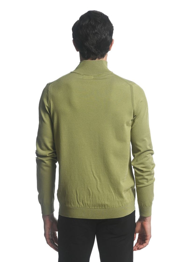 OLIVE SILK TENCEL QUARTER ZIP KNITTED SWEATER PM-16222