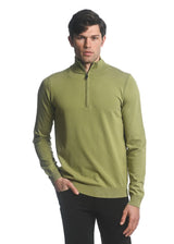 OLIVE SILK TENCEL QUARTER ZIP KNITTED SWEATER PM-16222