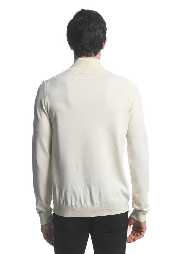 OFF WHITE SILK TENCEL QUARTER ZIP KNITTED SWEATER PM-16222
