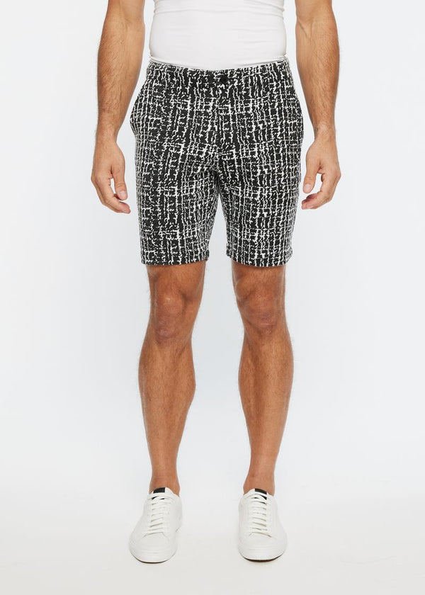 BLACK/WHITE SCRIBBLE BURST JACQUARD 8" INSEAM STRETCH KNIT SHORT PM-2512-Final Sale