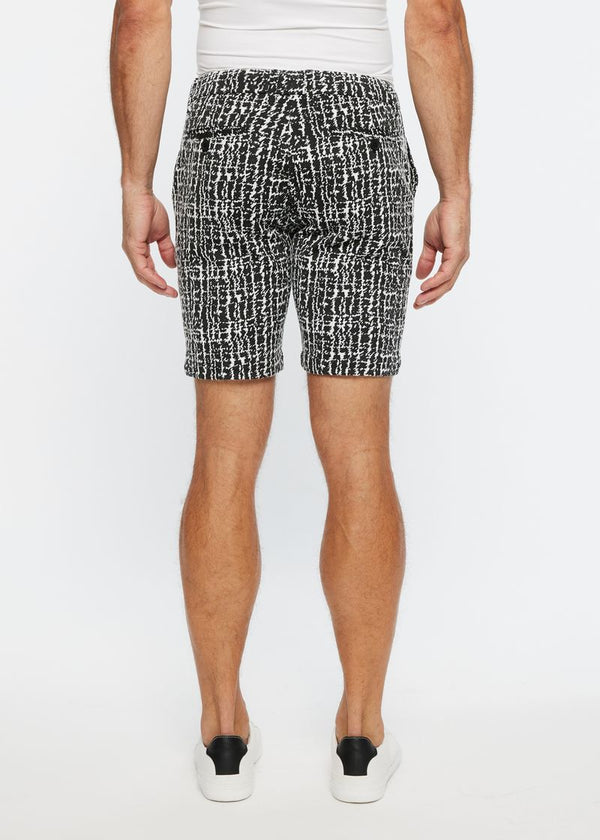 BLACK/WHITE SCRIBBLE BURST JACQUARD 8" INSEAM STRETCH KNIT SHORT PM-2512-Final Sale