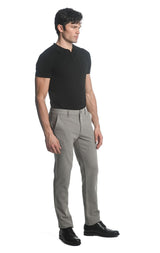 TAUPE/ BEIGE PINSTRIPES STRETCH KNIT PINSTRIPE WOOL LOOK TAILORED PANTS