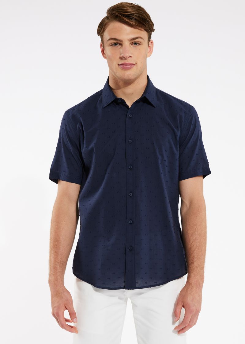 NAVY COTTON PLUMETI SHORT SLEEVE SHIRT PM-4255