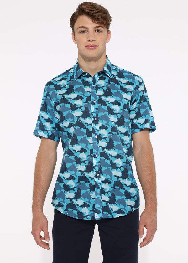 BLUE SHARKS COTTON VOILE SHORT SLEEVE WOVEN SHIRT-Final Sale