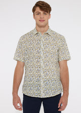 YELLOW/WHITE FLORAL COTTON SEERSUCKER WOVEN SHORT SLEEVE SHIRT PM-14101 Final Ssle