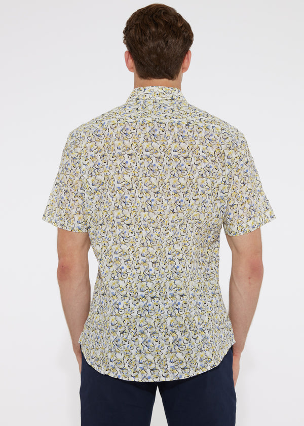 YELLOW/WHITE FLORAL COTTON SEERSUCKER WOVEN SHORT SLEEVE SHIRT PM-14101 Final Ssle