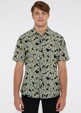 CITRUS/BLACK LEAVES COTTON SEERSUCKER WOVEN SHORT SLEEVE SHIRT PM-14107 Final Sale