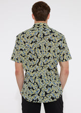 CITRUS/BLACK LEAVES COTTON SEERSUCKER WOVEN SHORT SLEEVE SHIRT PM-14107 Final Sale