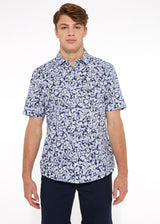 NAVY/SLATE ABSTRACT COTTON SEERSUCKER WOVEN SHORT SLEEVE SHIRT PM-14108 Final Sale