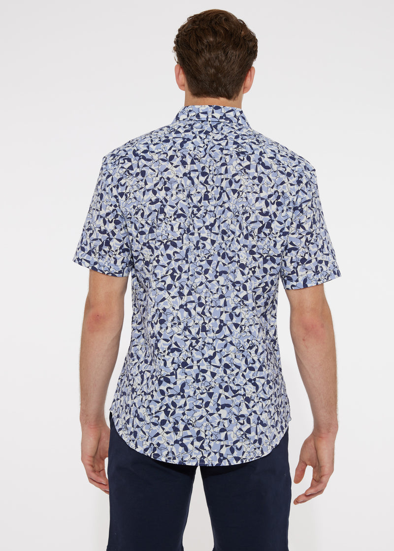 NAVY/SLATE ABSTRACT COTTON SEERSUCKER WOVEN SHORT SLEEVE SHIRT PM-14108 Final Sale