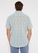 BLUE/APRICOT FLORAL COTTON SEERSUCKER WOVEN SHORT SLEEVE SHIRT PM-14110 Final Sale