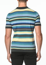 ROYAL/YELLOW WAVE COTTON TEXTURED KNITTED POLO PM-16204-Final Sale