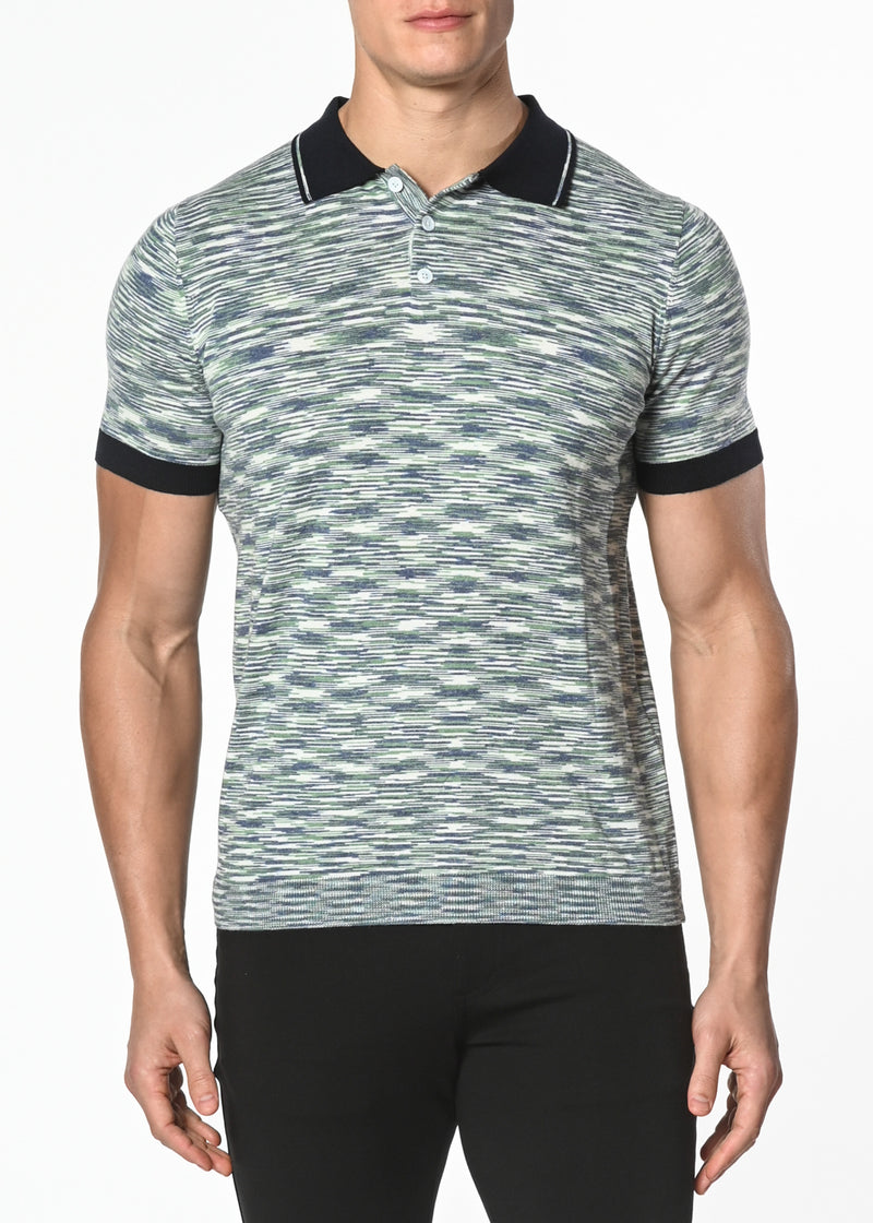 GREEN/NAVY SPACE DYE COTTON KNITTED POLO PM-16205-Final Sale