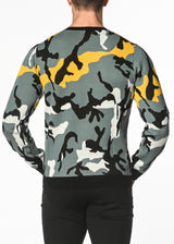 GREY/YELLOW CAMO COTTON JACQUARD KNIT SWEATER PM-16207