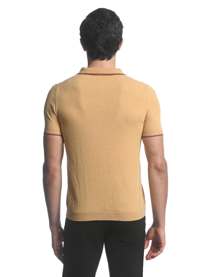 DUNES/ RUST BOUCLE  3-BUTTON KNIT POLO WITH TIPPING PM-16218