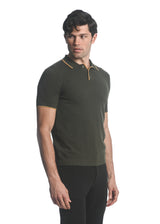 OLIVE/ AMBER BOUCLE  3-BUTTON KNIT POLO WITH TIPPING PM-16218