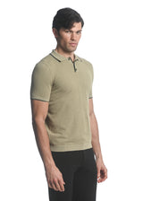 SAGE/ OLIVE BOUCLE  3-BUTTON KNIT POLO WITH TIPPING PM-16218