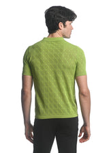 LIME COTTON  3-BUTTON TEXTURED CROSS WEAVE KNIT POLO PM-16225