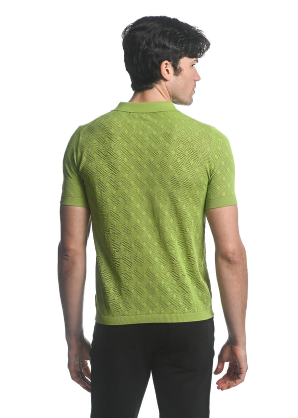 LIME COTTON  3-BUTTON TEXTURED CROSS WEAVE KNIT POLO PM-16225