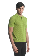 LIME COTTON  3-BUTTON TEXTURED CROSS WEAVE KNIT POLO PM-16225