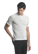 OFF WHITE COTTON  3-BUTTON TEXTURED CROSS WEAVE KNIT POLO PM-16225