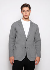 CHARCOAL SINGLE BREASTED COTTON DECONSTRUCTED KNITTED BLAZER PM-16400