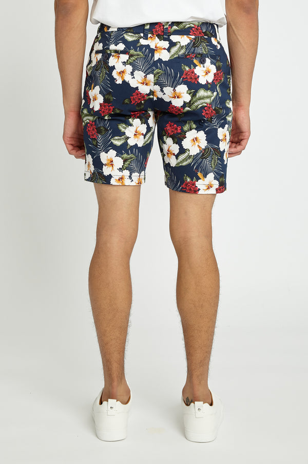 NAVY/RED HIBISCUS 8" INSEAM WOVEN STRETCH SHORTS PM-2455-01