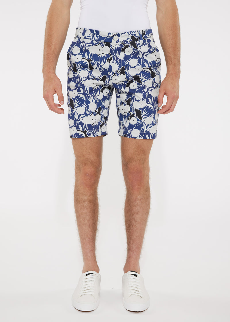 BLACK/BLUE FLORAL 8" PRINTED STRETCH WOVEN SHORTS PM-24703-Final Sale