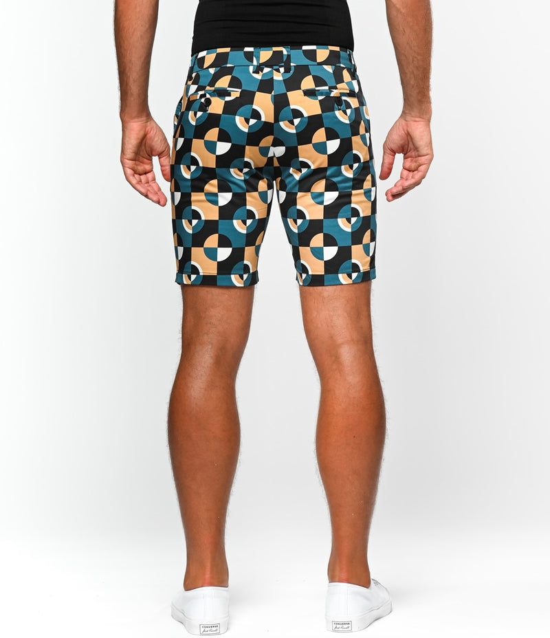 CAMEL/MARINE CIRCLES 8" PRINTED STRETCH WOVEN SHORTS PM-24706-Final Sale