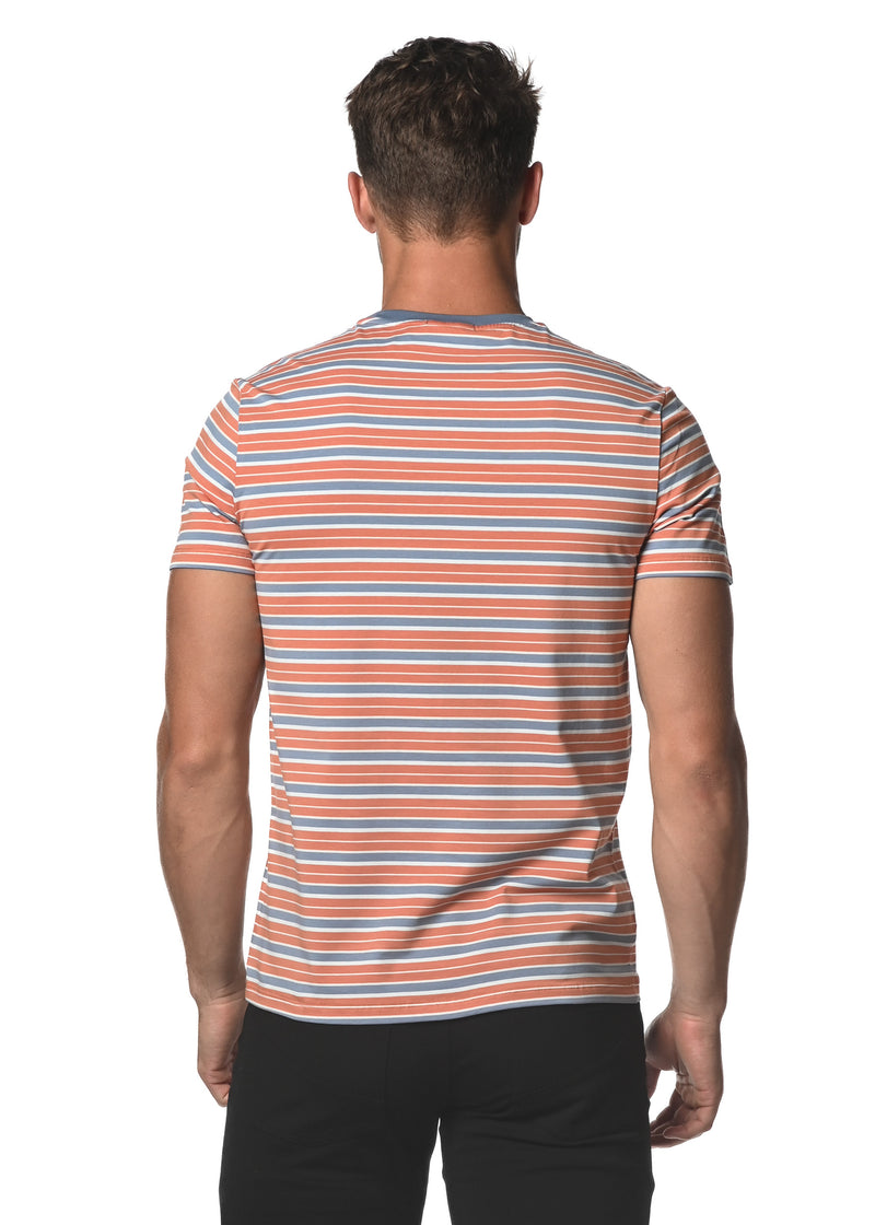 SIENNA/GREY STRIPED CREW NECK KNIT T-SHIRT PM-41000-Final Sale