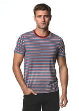 WINE/BLUE STRIPED CREW NECK KNIT T-SHIRT PM-41001