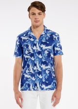 CERULEAN WAVES TENCEL/COTTON SHORT SLEEVE WOVEN CAMP SHIRT PM-47003