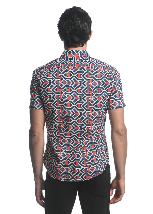 NAVY/ RED ARROWS PRINTED COTTON TENCEL SHORT SLEEVES WOVEN SHIRT PM-47040