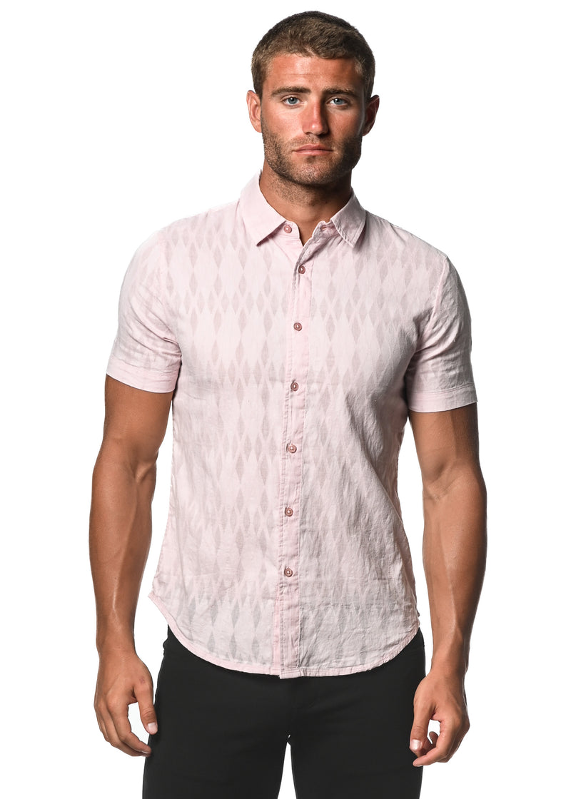 MAUVE DIAMONDS COTTON JACQUARD SHORT SLEEVE SHIRT PM-48012