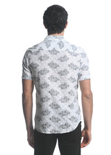 BLACK/ WHITE FLORAL COTTON JACQUARD SHORT SLEEVES WOVEN SHIRT PM-48026