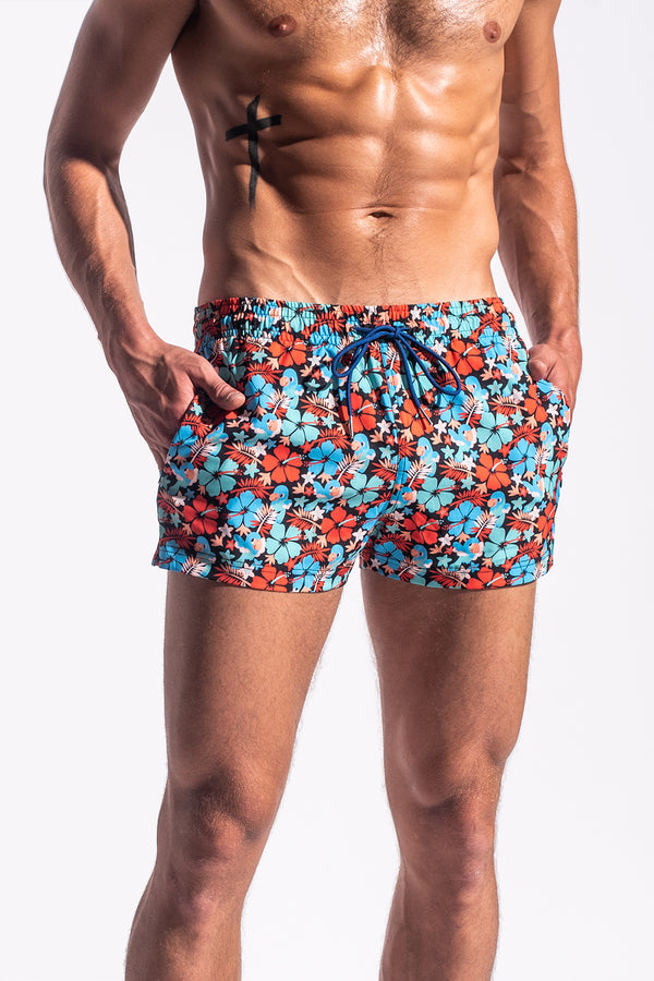 ORANGE FLORAL MARBELLA 2.5" SWIM SHORTS PM-6002