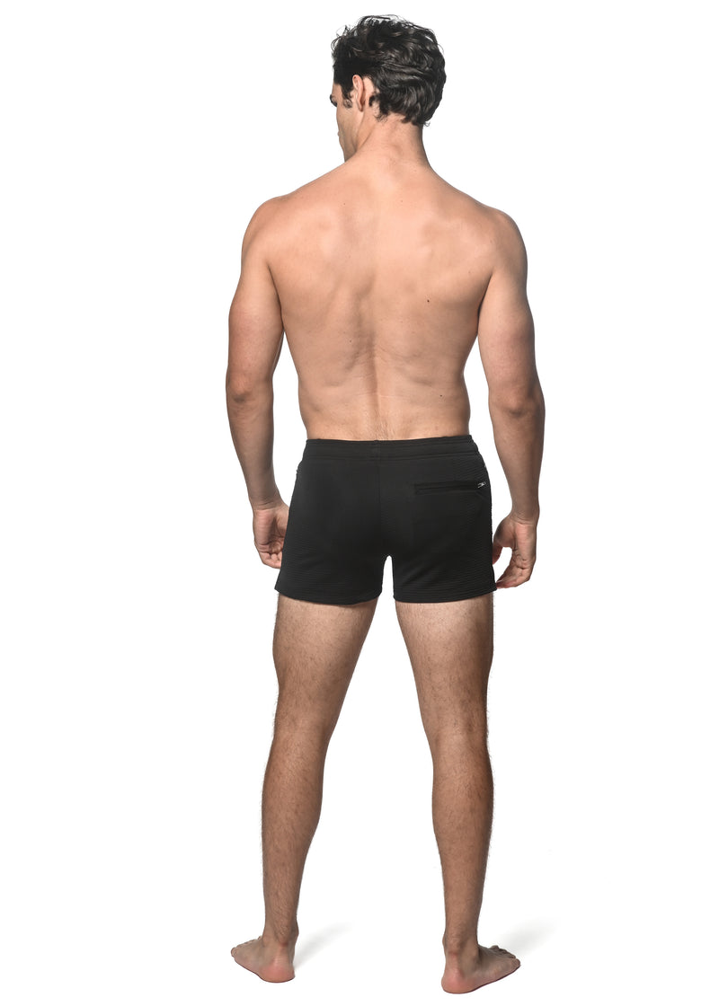 BLACK SOLID SEERSUCKER SWIMSHORT W/ MESH LINING PM-6030