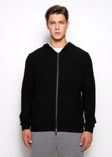 BLACK STRETCH KNIT ZIP-UP HOODIE PM-75012