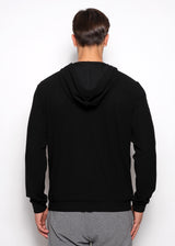 BLACK STRETCH KNIT ZIP-UP HOODIE PM-75012