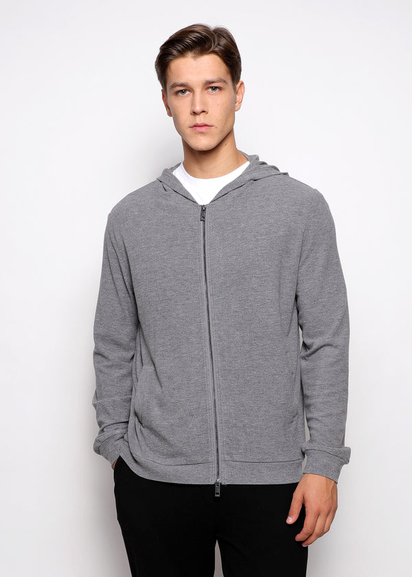 CHARCOAL STRETCH KNIT ZIP-UP HOODIE PM-75012