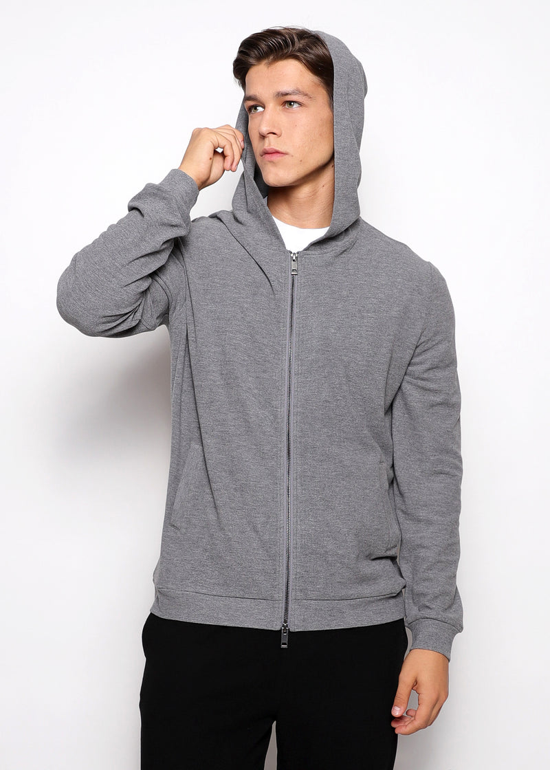 CHARCOAL STRETCH KNIT ZIP-UP HOODIE PM-75012