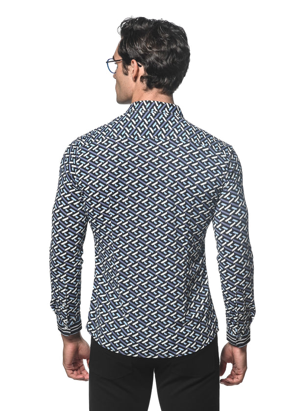 MIDNIGHT/SLATE 3D MAZE PRINTED PERFORMANCE LONG SLEEVE STRETCH SHIRT PM-76072