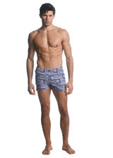 NAVY/ WHITE PATCHWORK PRINTED SWIM SHORTS  W/ MESH LINING PM-6018-31