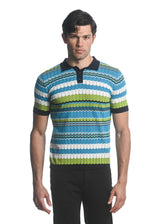 NAVY/ CITRUS/ OCEAN CHEVRON COTTON  3-BUTTON TEXTURED CHEVRON STRIPE KNIT POLO PM-16226