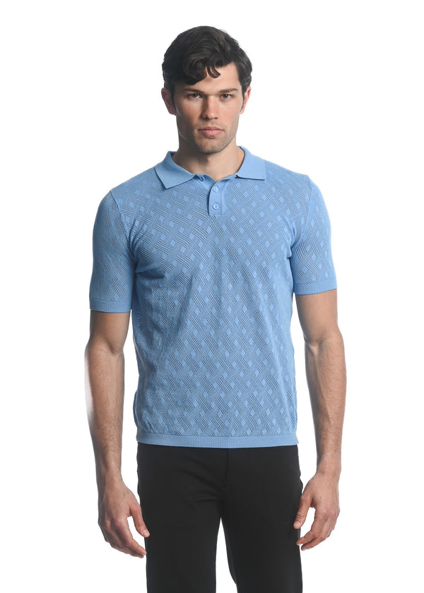 CLOUDY COTTON  3-BUTTON TEXTURED CROSS WEAVE KNIT POLO PM-16225