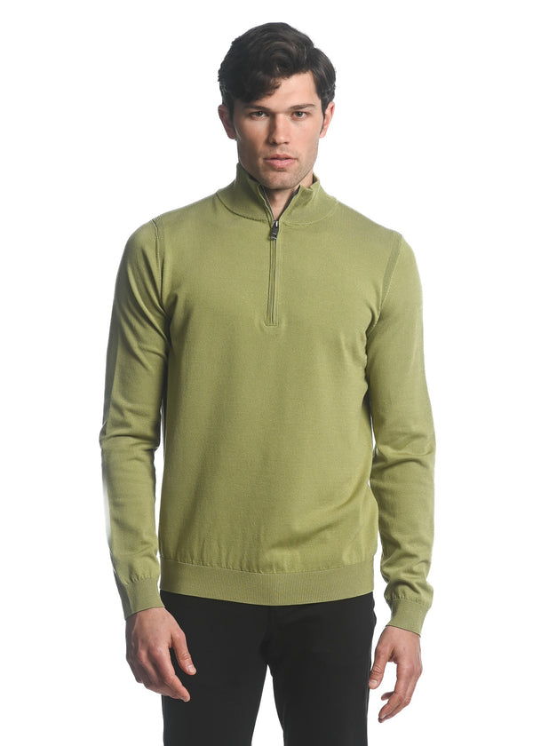 OLIVE SILK TENCEL QUARTER ZIP KNITTED SWEATER PM-16222
