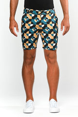 CAMEL/MARINE CIRCLES 8" PRINTED STRETCH WOVEN SHORTS PM-24706-Final Sale